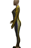 Casual Sexy Long Sleeve Snake Print Zipper Unitard Jumpsuit LBA0969