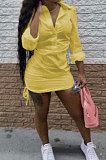 Womenswear Shirt Deep V Neck Lpng Sleeve Pure Color Dress C3031