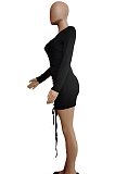 Casual Cute Long Sleeve Round Neck Ruffle Tight Mini Dress LBA0968