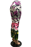 Casual Polyester Leopard Elastic Band Split Fork Long Pants R6378