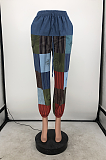 Casual Polyester Spliced Slant Pocket Knotted Strap Wide Leg Pants Jeans HG090
