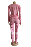 Casual Sporty Long Sleeve Round Neck Spliced Long Pants Sets WM926