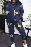 Fashion Casual Sport Christmas Gold Deer Snow Pattern Two-Piece LSN783