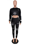 Casual Simplee Long Sleeve Round Neck Crop Top Long Pants Sets PU6020