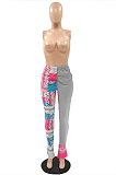 Casual Sporty Pop Art Print Spliced Ruffle Long Pants Flare Leg Pants QQ5226
