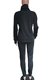 Long Sleeve High Neck Pure Color Pants Sets Casual Stripe Sport Sets BBN139