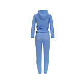 Casual Letter Long Sleeve Flat Pocket Knotted Strap Hoodie Long Pants Sets FFE043