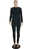Sexy Long Sleeve Round Neck Spliced Tee Top Capris Pants Sets M1129