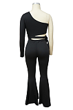 Sexy Polyester Long Sleeve Off Shoulder Self Belted Bodycon Jumpsuit MY9778
