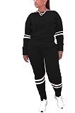 Casual Sporty Long Sleeve Round Neck Spliced Long Pants Sets WM926