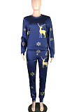 Fashion Casual Sport Christmas Gold Deer Snow Pattern Two-Piece LSN783