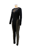 Sexy Polyester Long Sleeve Round Neck Spliced Bodycon Jumpsuit CCY8828