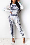 Sexy Polyester Dollar Graphic Long Sleeve Bodycon Jumpsuit SDD9506