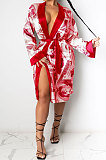 Sexy Printing Night Robe Woman High Waist Long Dress YF8788