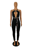 Sexy Sleeveless Round Neck Hollow Out Belted Bodycon Jumpsuit SH7156