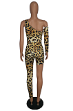 Casual Sexy Leopard Off Shoulder Asymmertrical Neck Bodycon Jumpsuit SH7132