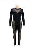 Sexy Polyester Long Sleeve Round Neck Spliced Bodycon Jumpsuit CCY8828