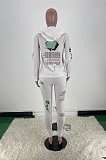 Casual Polyester Letter Long Sleeve Waist Tie Hoodie Long Pants Sets ARM8243