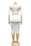 Sexy Long Sleeve Scoop Neck Ruffle Short Skirt Sets XZ3761