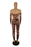 Sexy Leopard Long Sleeve Off Shoulder Bodycon Jumpsuit SH7151