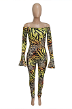 Casual Sexy Leopard Long Sleeve Off Shoulder Bodycon Jumpsuit XQ1073