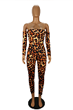 Sexy Leopard Long Sleeve Off Shoulder Bodycon Jumpsuit SH7151