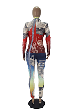 Sexy Polyester Dollar Graphic Long Sleeve Bodycon Jumpsuit SDD9506