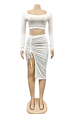 Sexy Long Sleeve Scoop Neck Ruffle Short Skirt Sets XZ3761