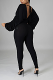Casual Polyester Long Sleeve V Neck Bat Sleeves Bodycon Jumpsuit E8545