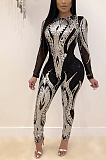 Modest Sexy Baroque Long Sleeve Round Neck Bodycon Jumpsuits CCY8189