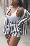 Casual Simplee Striped Long Sleeve Lapel Neck Shorts Sets LD8140