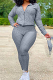 Long Sleeve Zipper Stand Collar Long Pants Sets Jacquard Yoga High Elastic Fabric LYL837