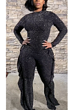 Sexy Simplee Sequins Long Sleeve Round Neck Flounce Wide Leg Jumpsuits CCY8835