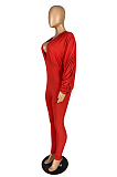 Casual Polyester Long Sleeve V Neck Bat Sleeves Bodycon Jumpsuit E8545