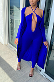Street Style Long Sleeve Longline Top Sexy Sleeveless Cold Shoulder Bodycon Jumpsuit Sets BS1244