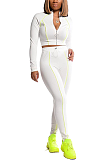 Casual Polyester Long Sleeve Round Neck Spliced Tee Top Long Pants Sets SM9132