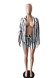 Casual Simplee Striped Long Sleeve Lapel Neck Shorts Sets LD8140