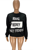 Casual Polyester Letter Long Sleeve Round Neck Tee Top WJ5119
