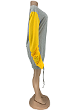 Sexy Polyester Extra-Long Sleeve Round Neck Spliced Midi Dress DN8567