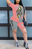 Casual Sporty Short Sleeve Round Neck Spliced Shorts Sets AMM8241