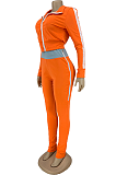 Casual Sporty Polyester Long Sleeve Spliced Crop Top Long Pants Sets DN8569