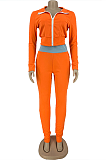 Casual Sporty Polyester Long Sleeve Spliced Crop Top Long Pants Sets DN8569