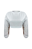 Casual Cute Fluffing Polyester Long Sleeve Round Neck Crop Top YMT6166