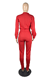 Embroidered Casual Long Sleeve Round Neck Self Belted Mid Waist Long Pants Sets LYL064