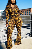 Casual Sexy Leopard Long Sleeve V Neck Wide Leg Jumpsuits AMM8301