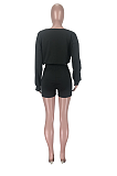 Casual Letter Long Sleeve Round Neck Embroidered Tee Top Shorts Sets TZ1172