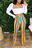 Multi Casual Polyester Striped High Waist Wide Leg Pants BBN090