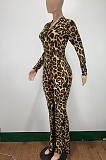 Casual Sexy Leopard Long Sleeve V Neck Wide Leg Jumpsuits AMM8301