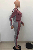 Casual Long Sleeve Lapel Neck Spliced Ruffle Hoodie Tee Top Long Pants Sets HT6055