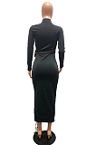 Sexy Long Sleeve Round Neck Self Belted Hollow Out Long Dress R6380